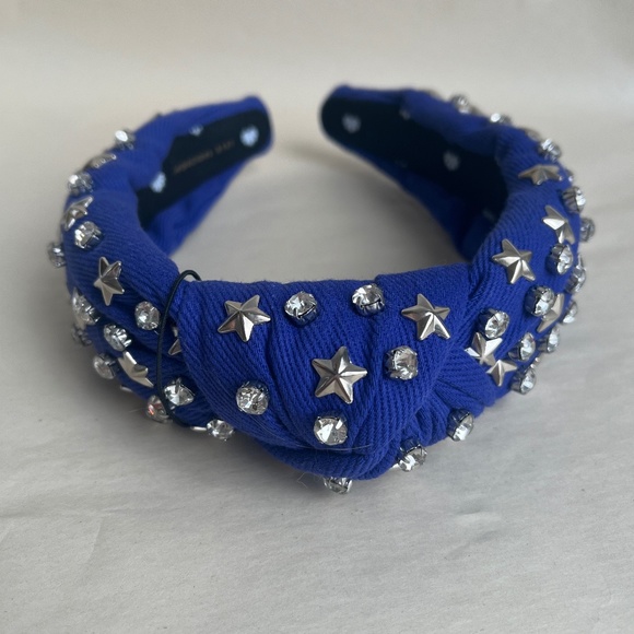 Lele Sadoughi Crystal Star Woven Cowboy Bluestar Studded Embellished Headband